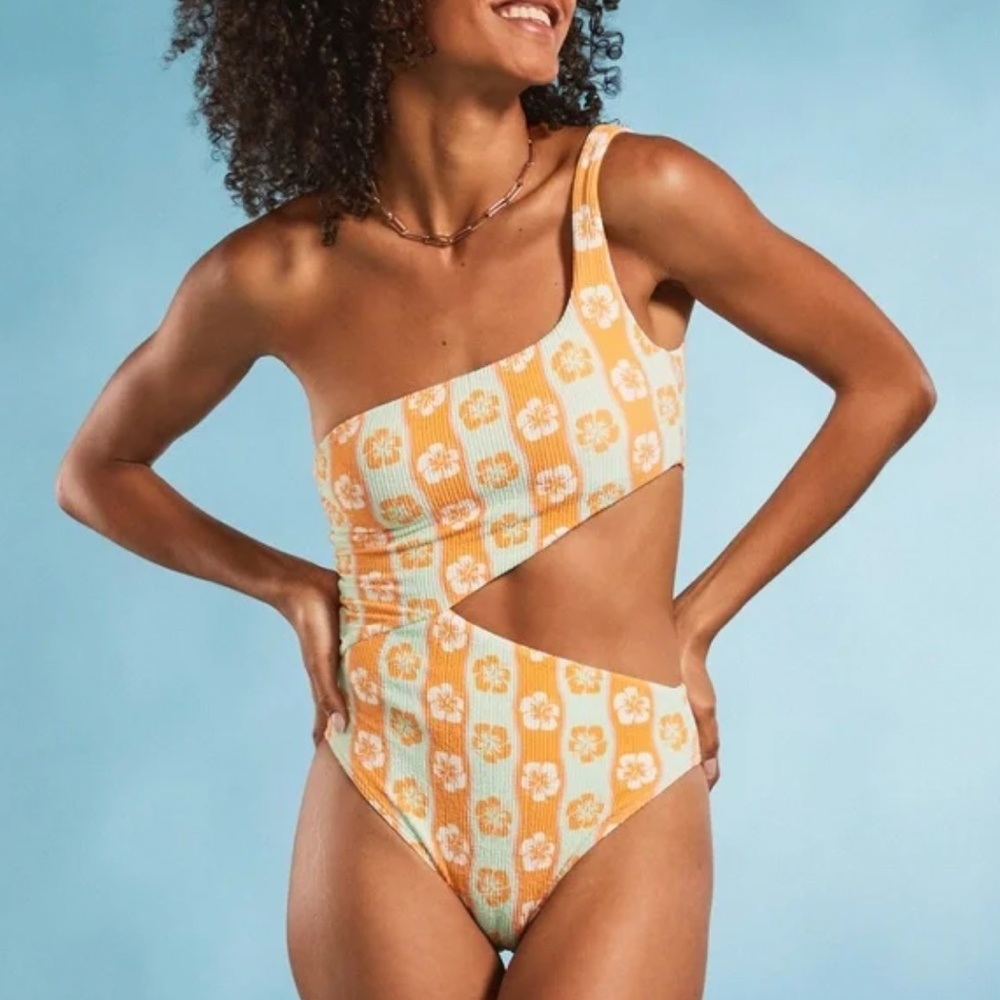 Roxy Wavy Babe One-Piece Swimsuit Full Coverage One Shoulder XL